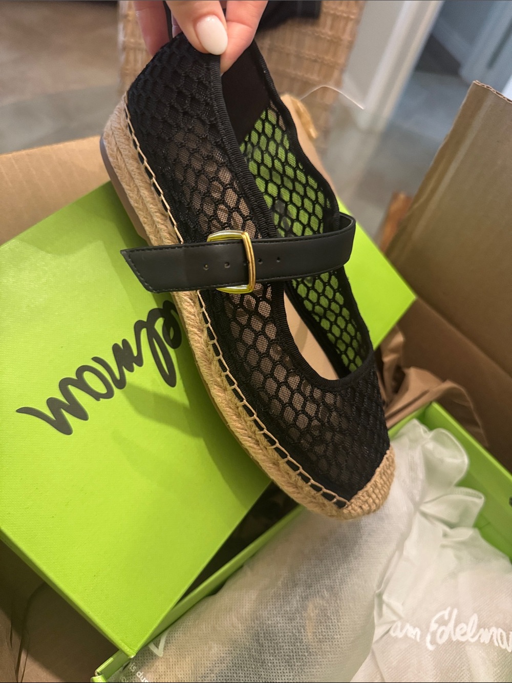 Sam Edelman Black Mesh Mary Jane Espadrille with Jute Sole